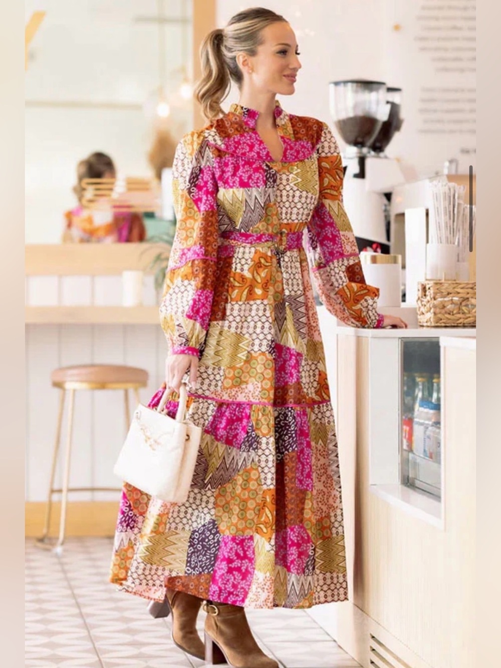 Avara Fate Happy For You Fuchsia Pink Cotton Patchwork Maxi Dress Pink Multi M